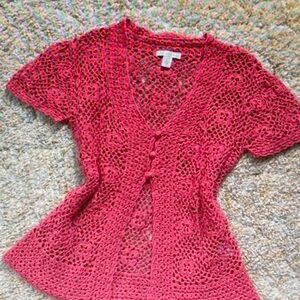 dressbarn Crochet Openwork Top - Vibrant Coral